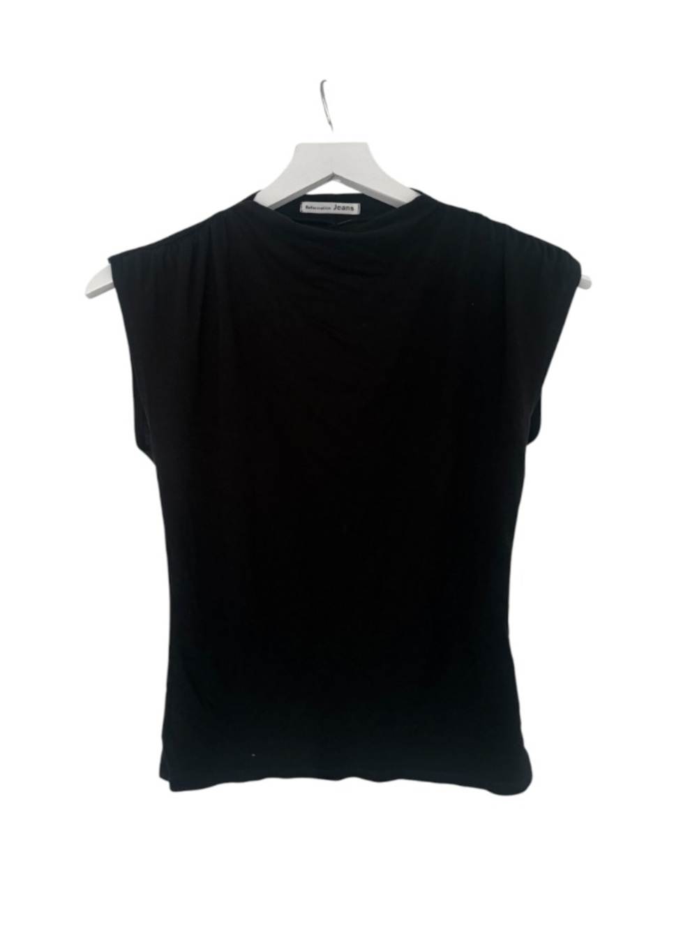 Reformation Mock Neck Black Ruched Stretch Sleeveless Top Size XS